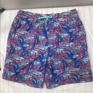 VINEYARD VINES Chappy Print Swim Trunks - Coral Papaya Passion Size Large